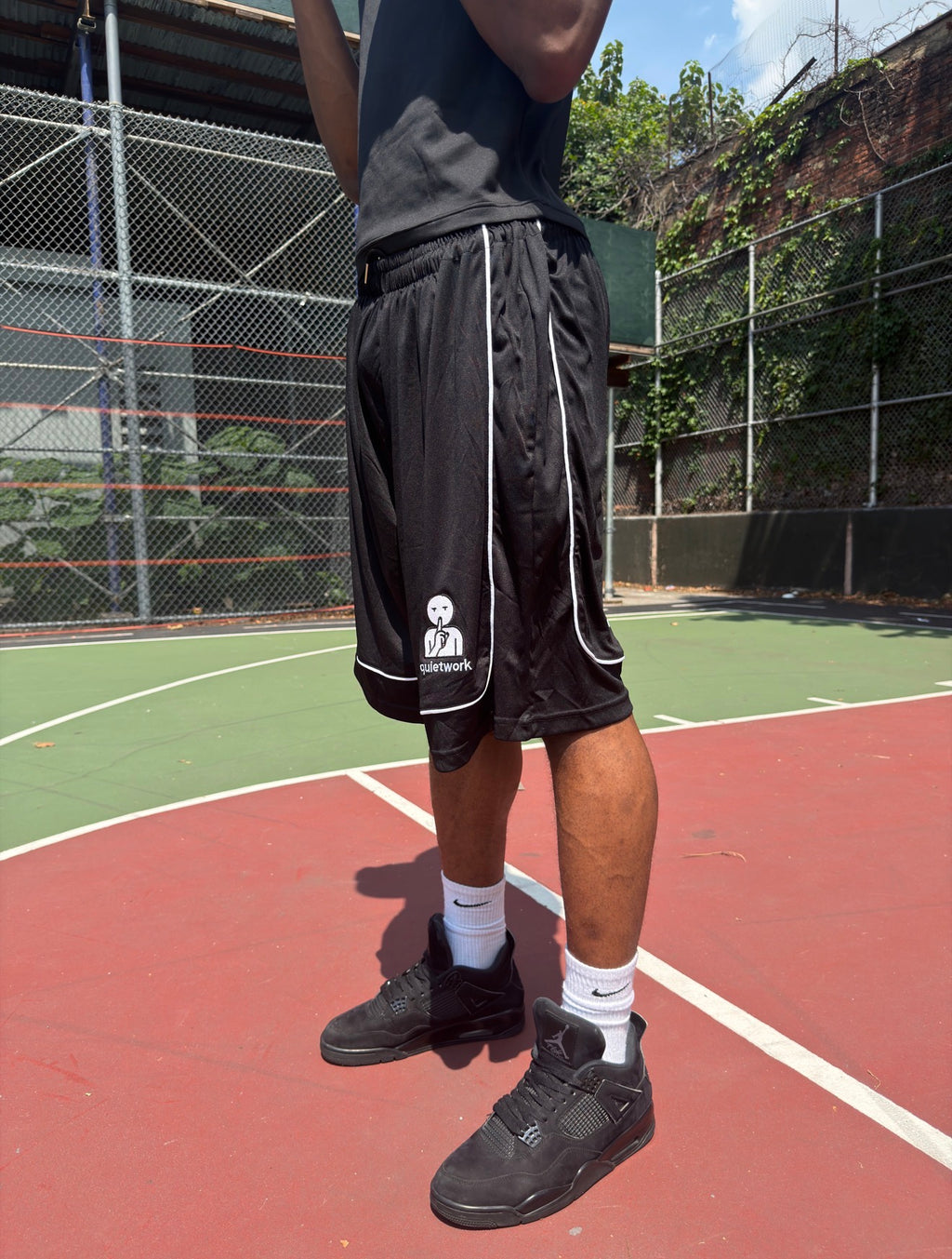 BLACK QUIETWORK HOOP SHORTS